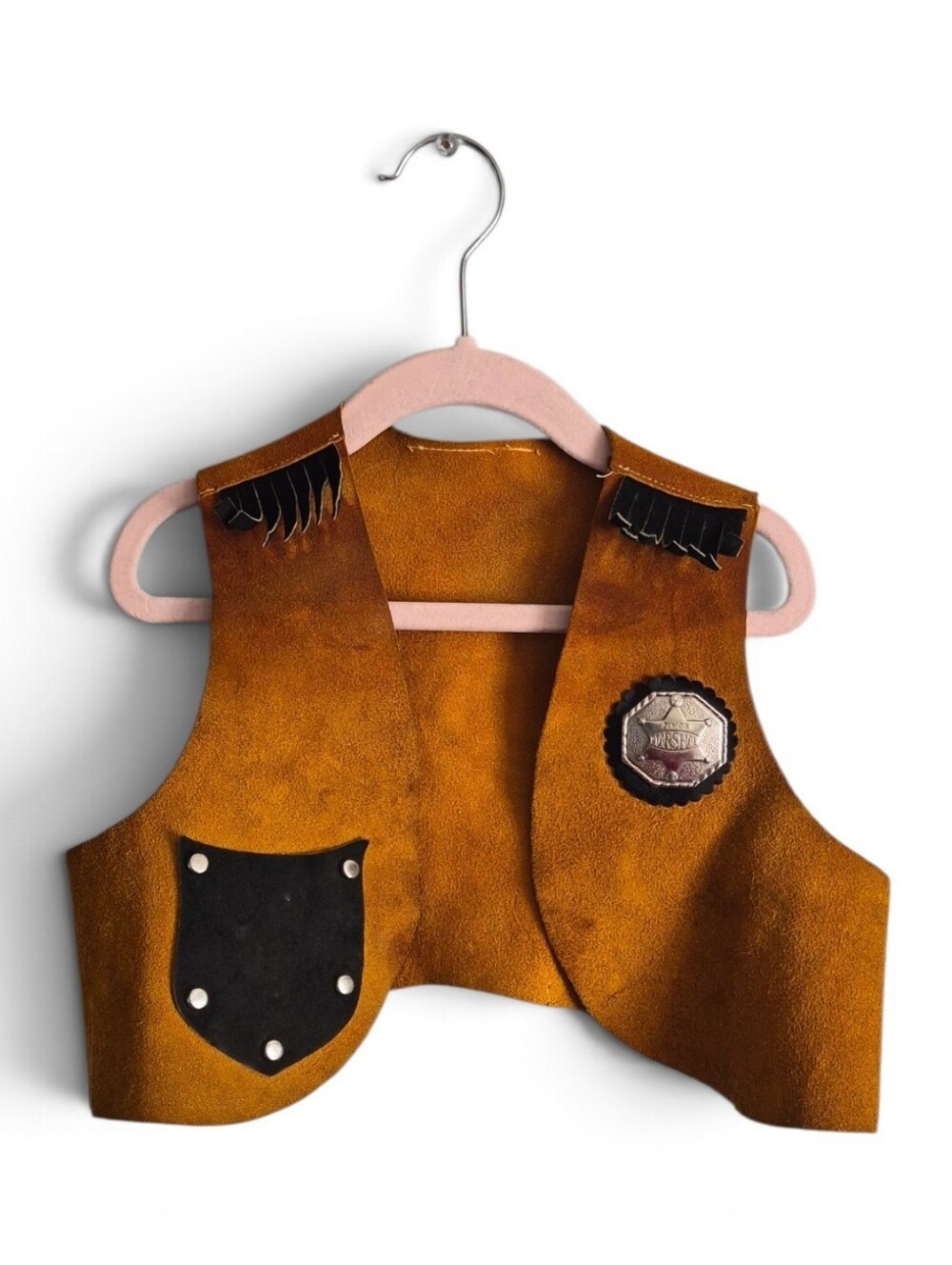 Vintage Toddler Costume 70s Kids Cowboy Suede Leather Vest Junior Marshal Fringe